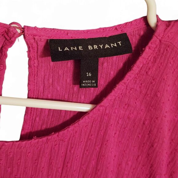 Lane Bryant Flutter-Sleeve Smock Detail Top, Fuchsia Pink, Woman 16, 100% Cotton - Picture 4 of 12